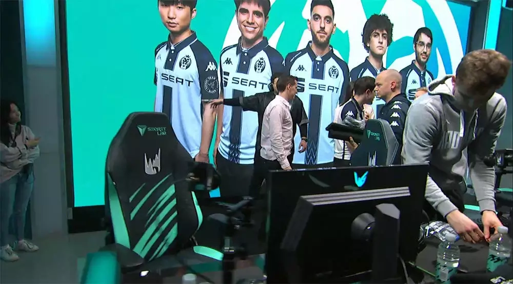 Pictured: MAD Lions celebrates after beating SK Gaming in its opening day match. Credit: LEC