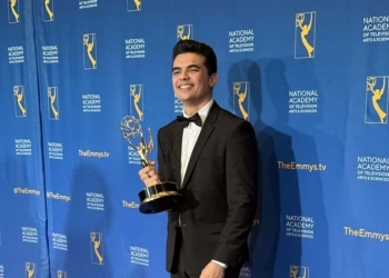 Pictured: Riot Games Global Head of Valorant Esports Leo Faria accepts Sports Emmy.