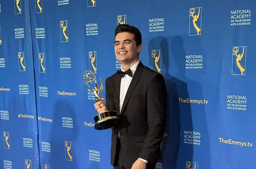 Pictured: Riot Games Global Head of Valorant Esports Leo Faria accepts Sports Emmy.