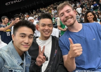 Pictured: Mario Ho (left)and Mr.Beast (right) at a Celtics game. Image credit: Mario Ho.