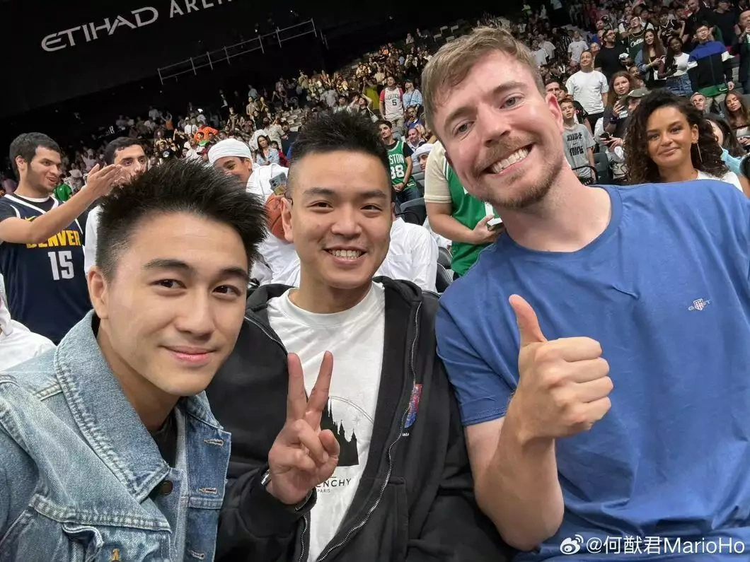 Pictured: Mario Ho (left)and Mr.Beast (right) at a Celtics game. Image credit: Mario Ho.
