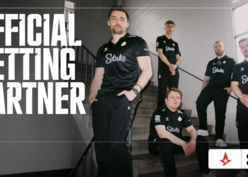 Astralis Counter-Strike team poses with new Stake jerseys